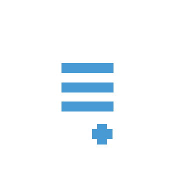 The image displays an icon representing a medical prescription with a cross symbol inside, set against a black background.